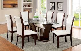 Cm3710 Ot Wh 7pc 7 Pc Latitude Run Thiago Manhattan Ii Dark Cherry Wood Finish Oval Glass Top Dining Set White Chairs Dining Room Sets Dining Table Dining Table Setting