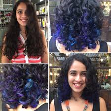 Before And After Blue And Purple Peak A Boo Highlights Blue Purple Hair Highlights Curlyhair Colour Dyed Curly Hair Hair Color For Black Hair Blue Hair