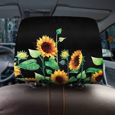 The sunflower car front seat cover is made of. Wirester Interchangeable Car Seat Head Rest Cover Fit For All Cars Sunflowers Flowers Black Walmart Com Walmart Com