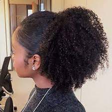 It is a beautiful way, and the length of the black ponytail gives the hair that wow part. Amazon Com Afro Kinky Curly Human Hair Ponytail Extensions Kinky Curly Wrap Drawstring Human Hair Ponytail Hairpieces Natural Curly Clip Ins Ponytail 100g Pcs Beauty