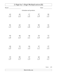 The Multiplying 2 Digit By 1 Digit Numbers B Math Worksheet From The Long Multiplication Wo Multiplication Worksheets Two Digit Multiplication Multiplication
