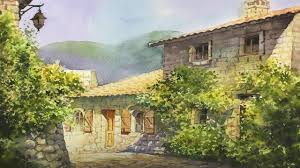 Summer Sunlight Shining Through The Old Houses Watercolor Painting Watercolor Paintings Watercolor Video Watercolor Paintings Tutorials