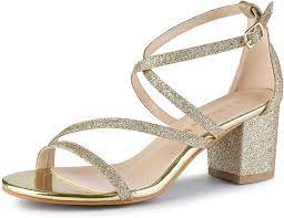 Amazon Com Allegra K Women S Glitter Crisscross Strap Chunky Heels Sandals Heeled Sandals