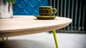 Plywood modern wood grain panel round coffee table, natural. Flote Round Birch Plywood Coffee Table