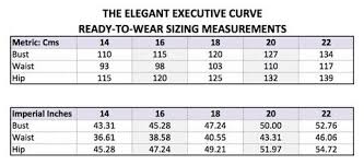 Ready To Wear Sizing Chart The Elegant Executive Curve