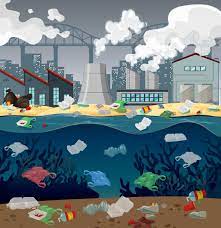 Free Vector Water Pollution With Plastic Bags In River Water Pollution Pollution Environment Ocean Pollution