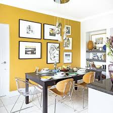 Smart Modern Kitchen Diner With Mustard Yellow Feature Wall Yellow Kitchen Walls Yellow Kitchen Decor Modern Kitchen Diner