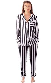 Black And White Striped Silk Pajamas Plush Silky Striped Pajama Set Silk Pajamas Pajama Set Silk Pajama Set