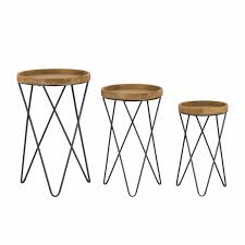 Buy hairpin table legs and get the best deals at the lowest prices on ebay! Industrial Style Set Of 3 Brown Wood Side Tables Loft Collection On Metal Hairpin Legs