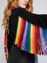 Calvin Rainbow Fringe Sweatshirt Alice Olivia Fringe Sweatshirt Designer Outfits Woman Sweatshirt Fashion