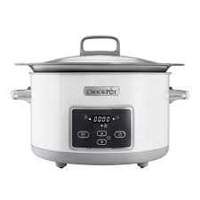 An electric cooker consisting of an earthenware pot inside a container with a heating. Crock Pot 5l Duraceramic Saute Slow Cooker Csc026 Crockpot Uk English