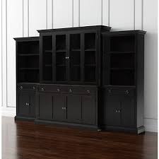 Modernist wood & lacquer shallow media console. Cameo 4 Piece Modular Bruno Black Glass Door Wall Unit With Storage Bookcases Crate And Barrel