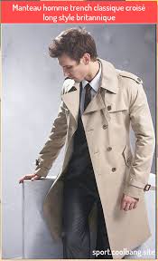 Manteau Homme Trench Classique Croise Long Style Britannique Manteau Homme Trench Classique Croise British Style Men Long Trench Coat Mens Long Coat Men