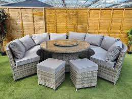 We seal and grease the bearings with marine grade grease so that they operate quietly during turning. Large Curved Rattan Sofa Set With Lazy Susan Table 10 Seater
