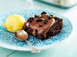 Brownie Med Chokladganache Och Mangosorbet Enkla Efterratter Chokladganache Efterratt