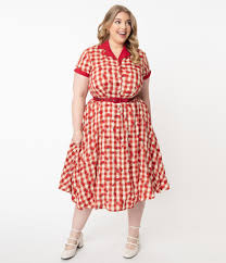 Strawberry dress plus size model. Unique Vintage Plus Size Red Gingham Strawberry Print Alexis Swing D