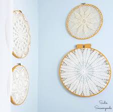 Ribbon embroidery wall art flower framed personalised cute quotes botanical forget me not flowers wall art #ribbonembroidery. Grandmillennial Decor With Embroidery Hoop Wall Art Using Vintage Doilies