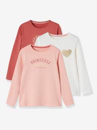 Tops | complete top ships inc. Pack Of 3 Long Sleeved Assorted Tops For Girls Blue Dark Two Color Multicol Girls Vertbaudet