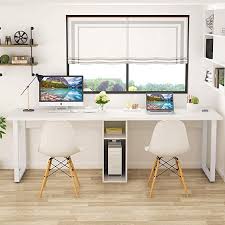 Amazon Com Tribesigns 78 Computer Desk Extra Large Two Person Office Desk With Shelf Double Workstation De White Desk Office Home Office Design Home Desk