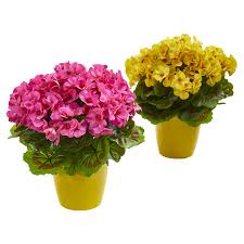 726 tyvola rd suite 100, charlotte, nc 28217, usa. Nearly Natural Uv Resistant Geranium Artificial Plant In Yellow Vase Set Of 2 Geranium Plant Plant Centerpieces Geraniums