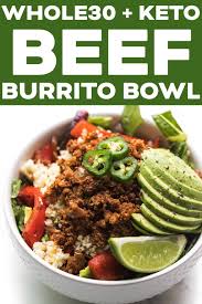 Whole30 Ground Beef Burrito Bowl Recipe Keto Paleo Mexican Taco Bowls With Seasoned Grou Beef Fajita Recipe Rice Bowl Recipes Healthy Healthy Bowls Recipes