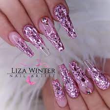 Lizaliwi Using Glitterbels Core Powder In Pink Opal With Premixed Glitters In Soliyah And Tulip Best Acrylic Nails Swag Nails Luxury Nails