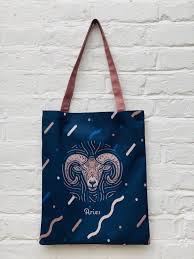 Aries Belier March 21 April 19 Zodiac Star Sign Tote Etsy Zodiac Star Signs Printed Shopping Bag Tote Bag