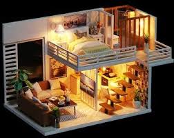 Miniature Diy Dollhouse Kit Single Loft Apartment With Light And Box Music In 2020 Apartment Layout Tiny House Design Sims House