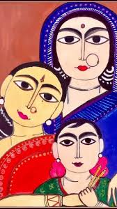3 Generations 👵👩‍🦱👧 Jamini Roy style painting, Colourful Indian vintage  art, Living room decor, Indian painting, Indian wall art, Indian painting.  This is a recreation of the artwork by the famous ...
