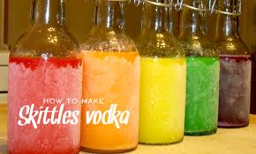 Skittles Vodka Pour Off Some Of The Vodka Down To The Shoulder Of The Bottle Should Do Add Your Skittles To The Bottle Rep Vodka Fun Drinks Yummy Drinks