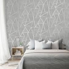 Metro Geometric Apex Wallpaper Grey Silver In 2020 Grey Wallpaper Bedroom Feature Wall Bedroom Geometric Wallpaper Grey