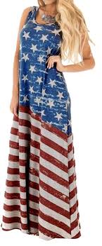 Red White Blue Sexy Us Flag Sleeveless Floor Length S Xl Long Casual Maxi Dress Size 6 S