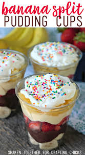 Banana Split Pudding Cups Are An Easy No Bake Dessert With All Of The Classic Flavors Of A Banana Spli Kid Desserts Baking Recipes For Kids Easy Meals For Kids