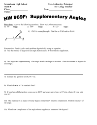 If the two angles differ by 48 degrees, the bigger angle is 48 degrees more and equals x+48. Math 8 Hw 69f Supplementary Angles Doc