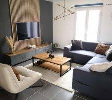 De même si vous ajoutez des touches de bleu, vous allez introduire l'ambiance bord de mer dans votre salon. Photos Et Idees Salon Salle A Manger Sol Gris Fonce 2300 Photos