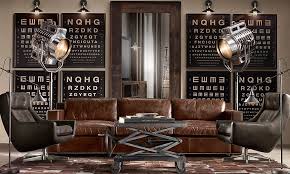 Worn Leather Couch Spotlight Lamps Eye Charts As Art