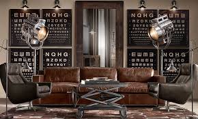 Worn Leather Couch Spotlight Lamps Eye Charts As Art