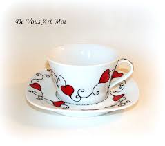 Tasse A The Cafe Chocolat Et Sous Tasse Collection Coeur Rouge Et Noir En Porcelaine Decoree A La Main Tasse De The Sous Tasse Tasse