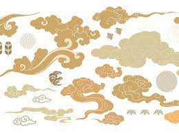 Download Asian Cloud Symbols In Oriental Style Chinese New Year Icons J Chinese Folk Art Cloud Drawing Japanese Art