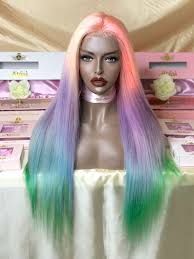 260 100 Human Hair Unicorn Rainbow Lace Wig Custom Hand Dyed