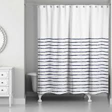 It's a 72x72 so it's more than enough to go side to side on my shower with out letting the water out. Blue Colorblock Striped Shower Curtain Kirklands