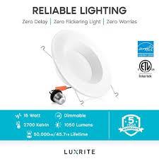 Shop Luxrite 5 6 Inch Led Recessed Lights Dimmable 15w 1050lm Retrofit Led Downlight 120w Dob Etl Damp Rated 16 Pack On Sale Overstock 31888634