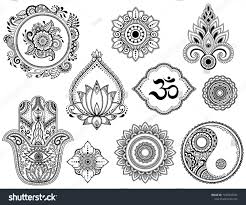 Big Set Of Mehndi Flower Pattern Lotus Mandala Mantra Om Yin Yang Symbol And Hamsa For Henna Drawing And T Lotus Mandala Mehndi Flower Lotus Mandala Tattoo