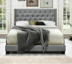 King size grey, upholstered headboards. King Bed Frame Complete Set Rails Upholstered Headboard Bedroom Furniture Gray Ebay