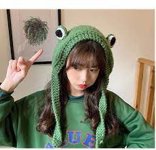Harajuku Cartoon Frog Eyes Knitted Hat In 2021 Crochet Frog Crochet Hat Pattern Crochet Knit Hat