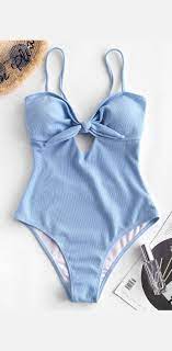 Zaful Ribbed Tied One Piece Swimsuit Black Day Sky Blue Lava Red Light Green Red Wine Trendy Swimsuits Women Swimsuits Swimwear Fashion