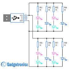 Here is the circuit diagram for simple led circuit. Usb Powered Desktop Decoration Led Lights Gadgetronicx
