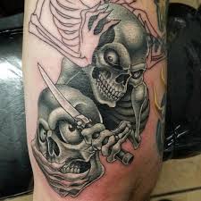 Grey inked evil tattoo on leg. Speak No Evil Skull Tattoo Novocom Top
