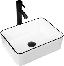 Maybe you would like to learn more about one of these? Kswin Ceramic Rectangular Bathroom Vessel Sink Above Counter Vanity Sink With Faucet Combo White Body With Black Trim On The Top 16 X 12 Amazon Com