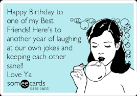 happy birthday to one of my best friends here s to another year of laughing at our own jokes and keeping each other sane love ya happy birthday quotes funny happy birthday